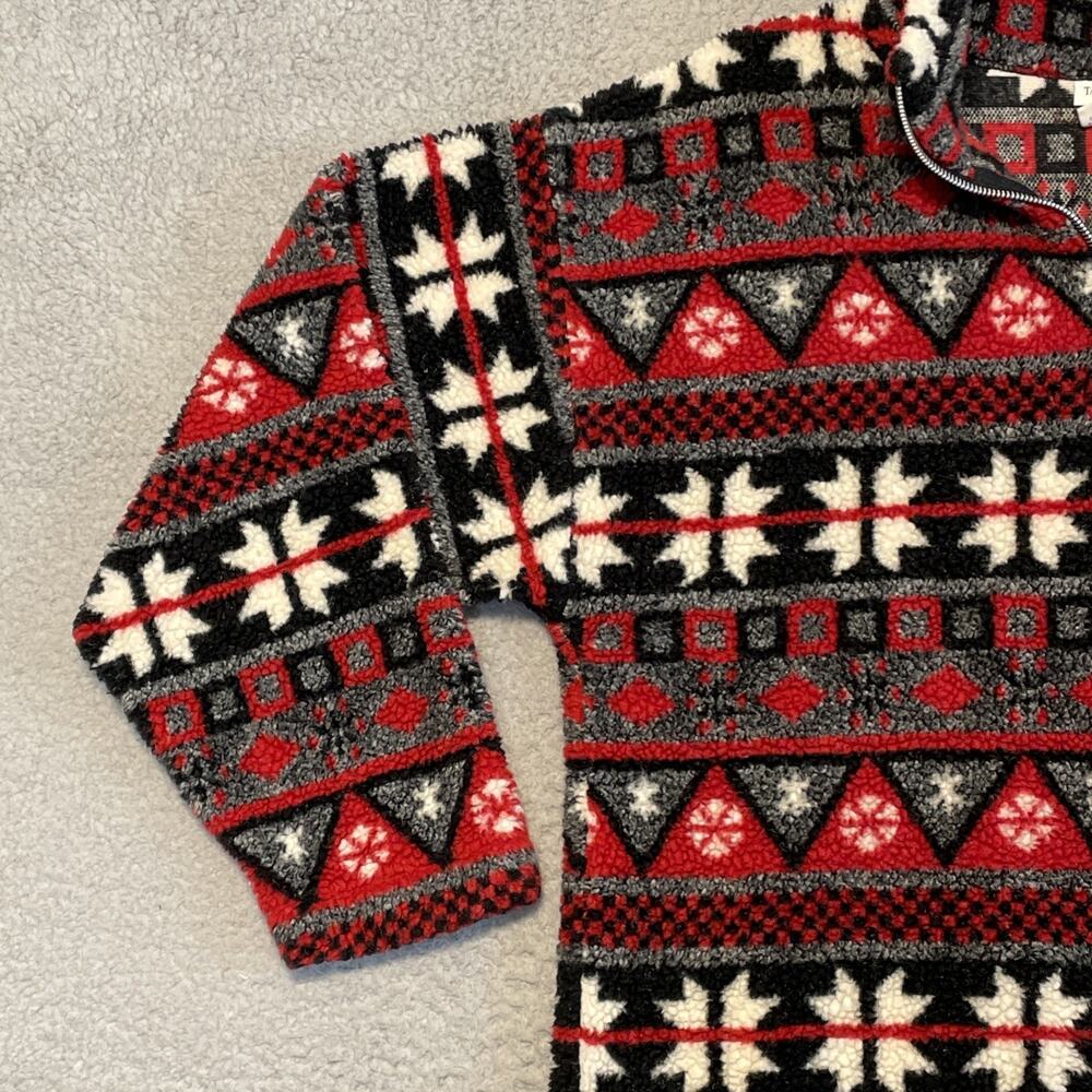 VTG TAPEMEASURE Womens S Red Black White Geometric Fleece Quarter Zip Pullover - Picture 4 of 14